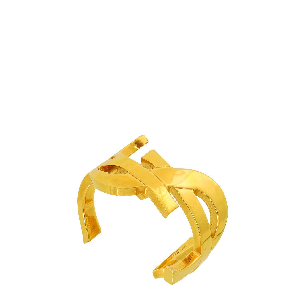 YSL Brass Gold Finish Monogram 42mm Cuff Bracelet