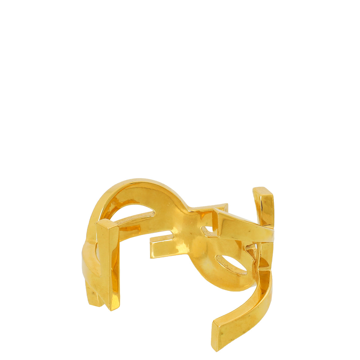 YSL Brass Gold Finish Monogram 42mm Cuff Bracelet-YSL-THE CLOSET