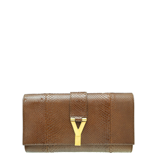 YSL Brown Python Chyc Y Ligne Clutch