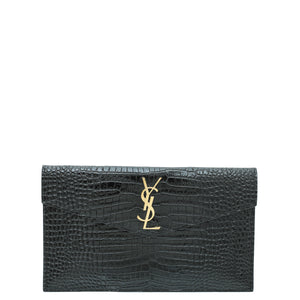 ysl أسود تمساح لامع منقوش Uptown Clutch
