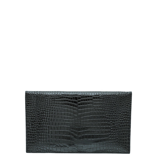 YSL Black Shiny Croc Embossed Uptown Clutch