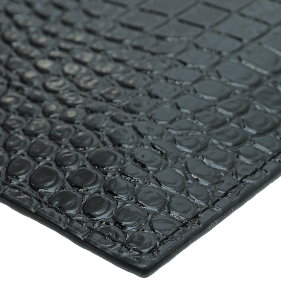 YSL Black Shiny Croc Embossed Uptown Clutch