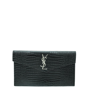 ysl أسود تمساح لامع منقوش Uptown Clutch