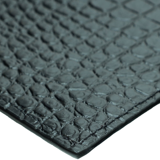 YSL Black Shiny Croc Embossed Uptown Clutch