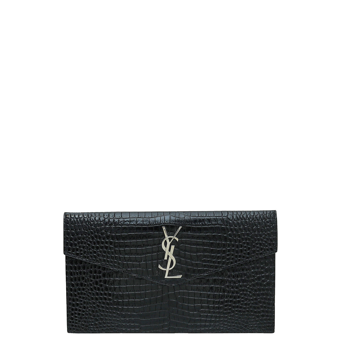 YSL Black Croc Embossed Uptown Clutch-YSL-THE CLOSET