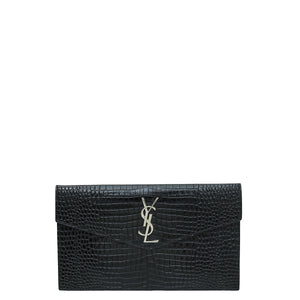 YSL- حقيبة يد أبتاون منقوشة بتمساح أسود