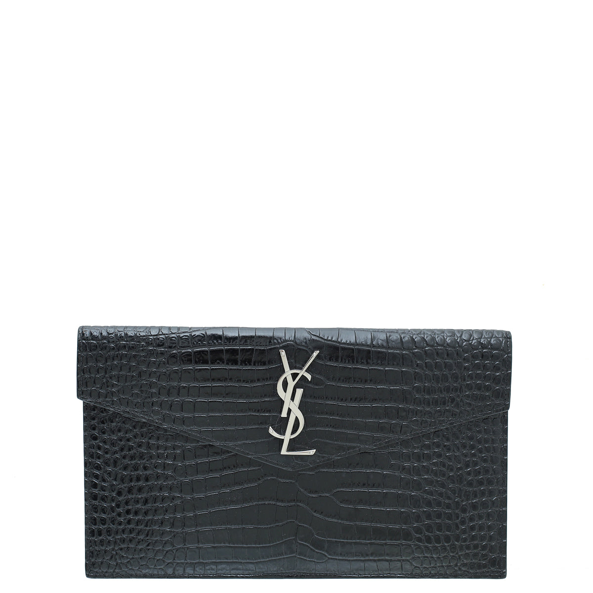 YSL Black Croco Embossed Uptown Clutch-YSL-THE CLOSET