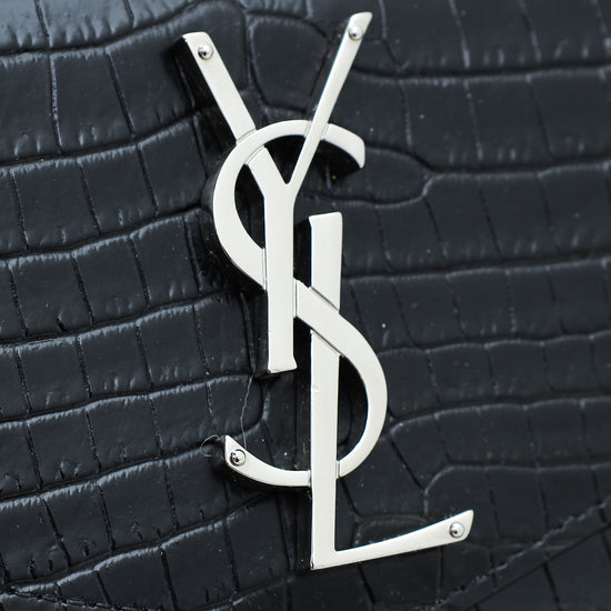 YSL Black Croco Embossed Uptown Clutch