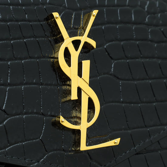 YSL Black Croco Embossed Uptown Pouch