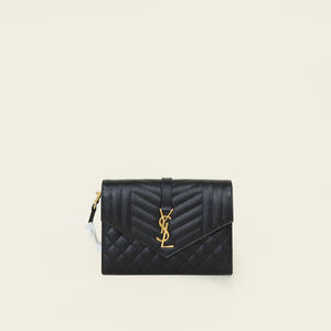 YSL Black Mix Quilt Envelope Wristlet Clutch