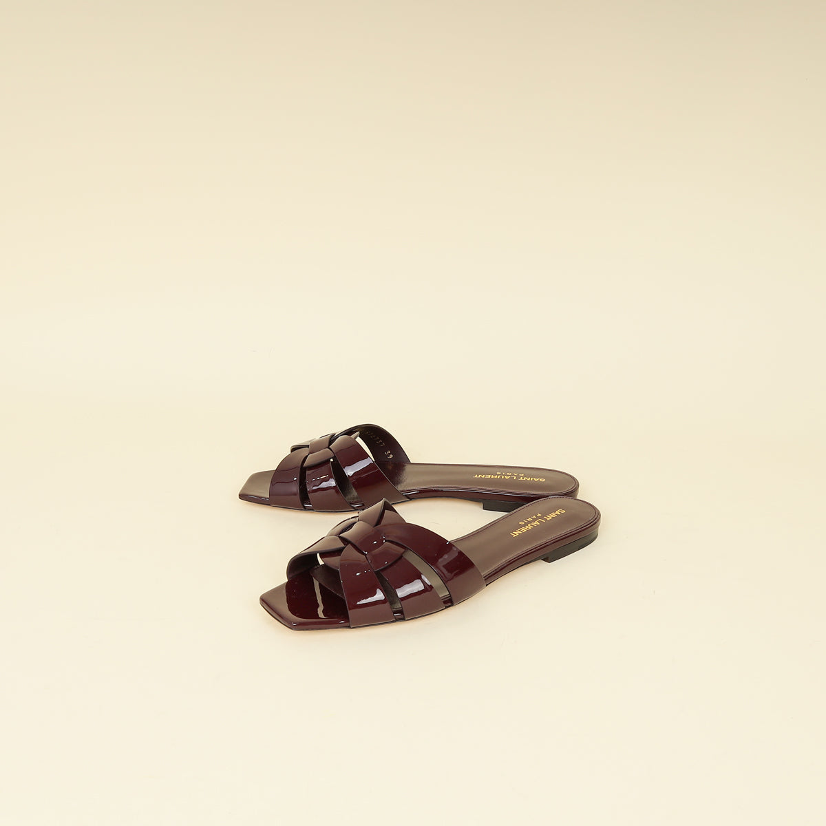 YSL Burgundy Tribute Flat Sandals 39-YSL-THE CLOSET