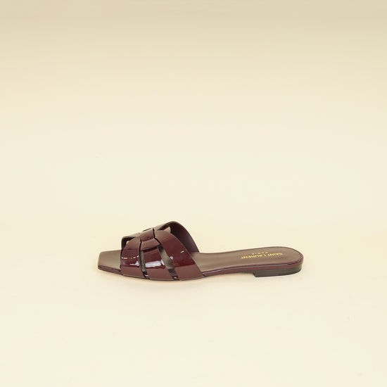 YSL Burgundy Tribute Flat Sandals 39-YSL-THE CLOSET