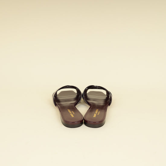 YSL Burgundy Tribute Flat Sandals 39-YSL-THE CLOSET