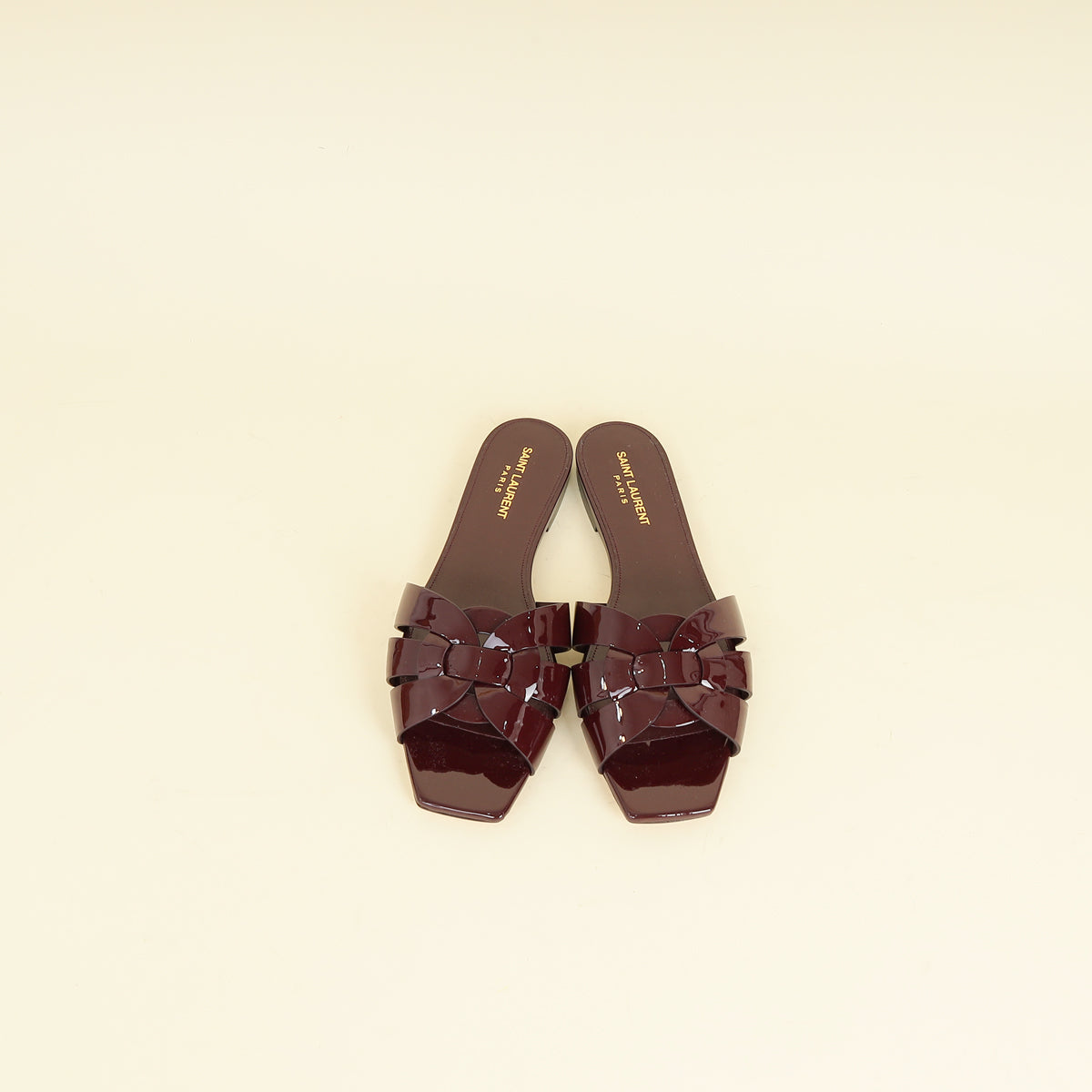 YSL Burgundy Tribute Flat Sandals 39-YSL-THE CLOSET