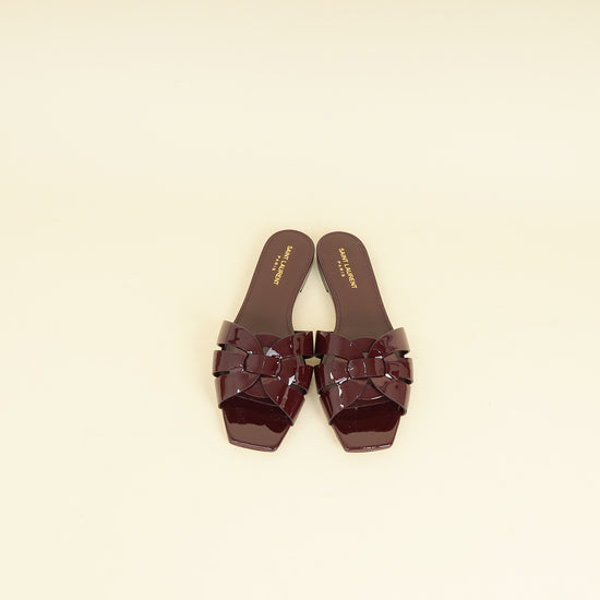 YSL Burgundy Tribute Flat Sandals 39-YSL-THE CLOSET