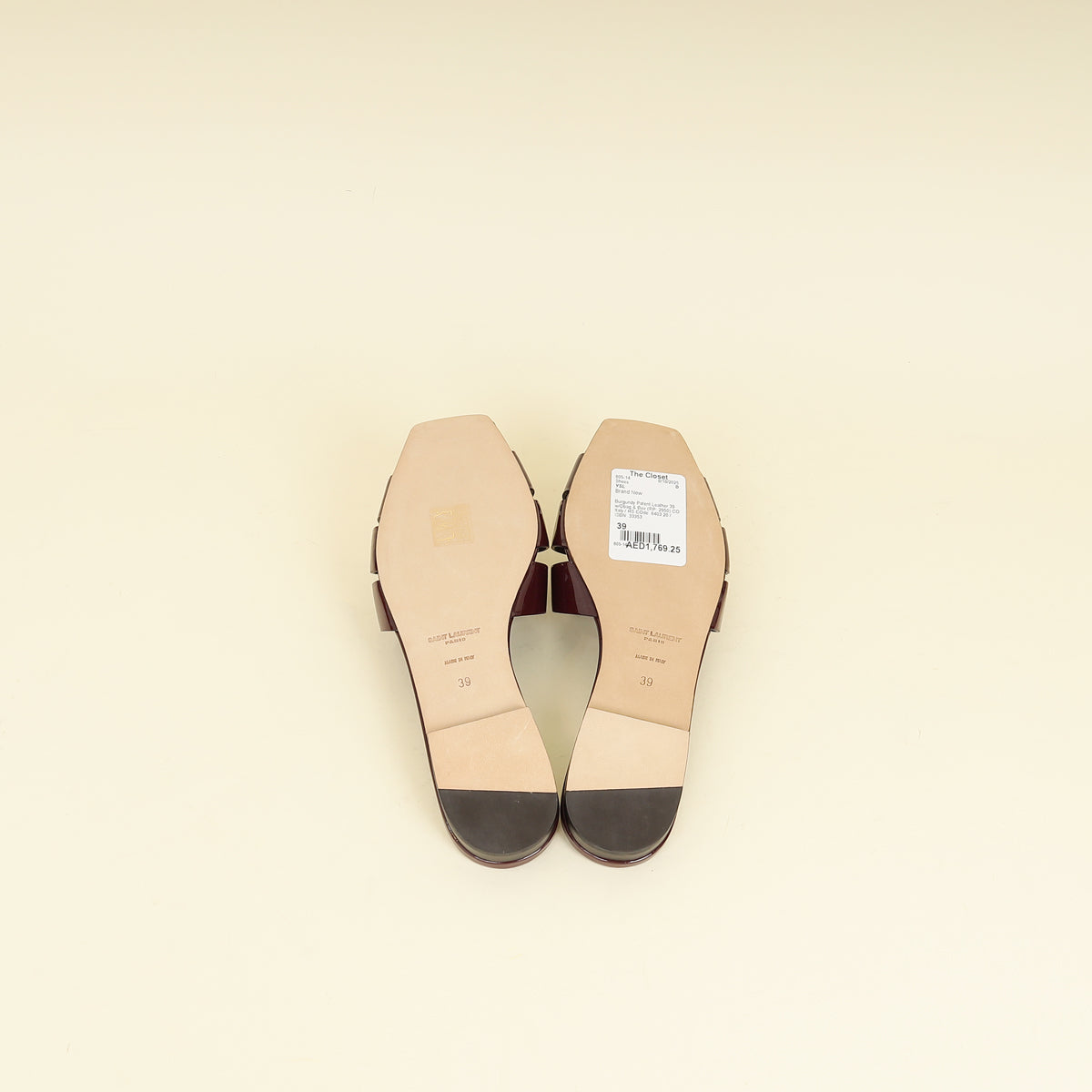 YSL Burgundy Tribute Flat Sandals 39-YSL-THE CLOSET