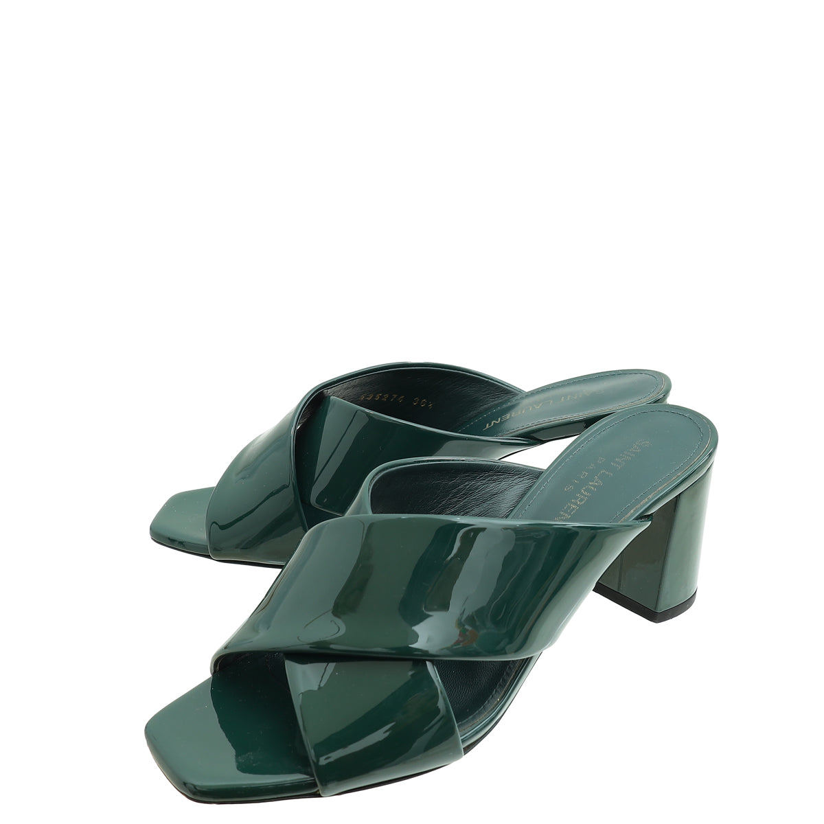 YSL Dark Green Loulou Criss Cross Mules 36.5-YSL-THE CLOSET