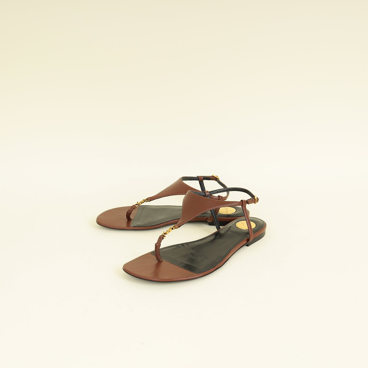 YSL Brown Cassandra Flat Thong Sandal 37
