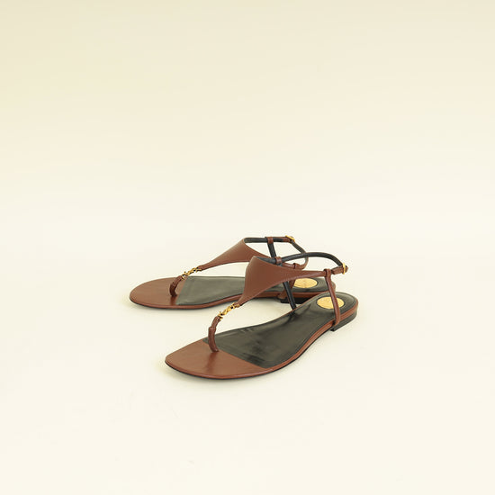 YSL Brown Cassandra Flat Thong Sandal 37