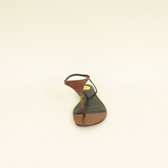 YSL Brown Cassandra Flat Thong Sandal 37