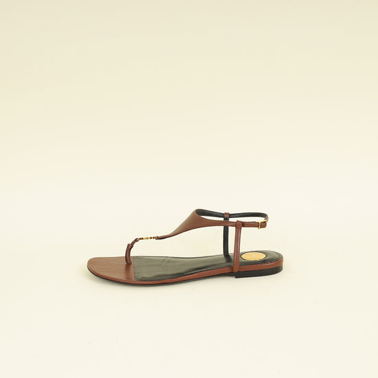 YSL Brown Cassandra Flat Thong Sandal 37