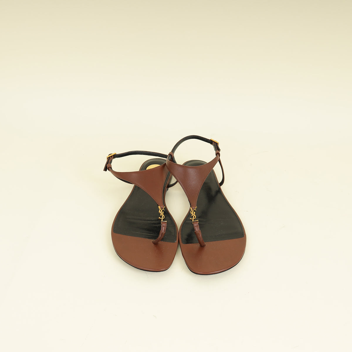 YSL Brown Cassandra Flat Thong Sandal 37