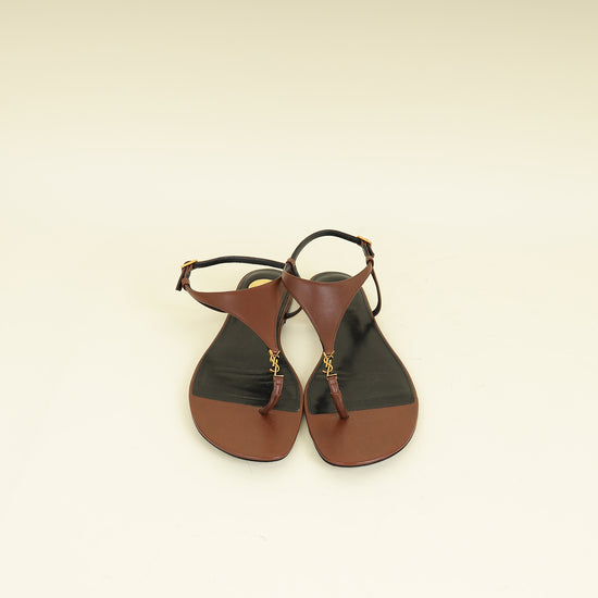 YSL Brown Cassandra Flat Thong Sandal 37