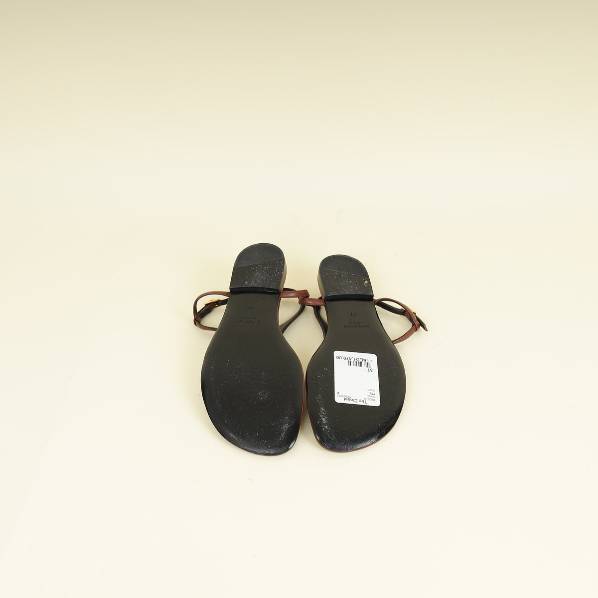 YSL Brown Cassandra Flat Thong Sandal 37