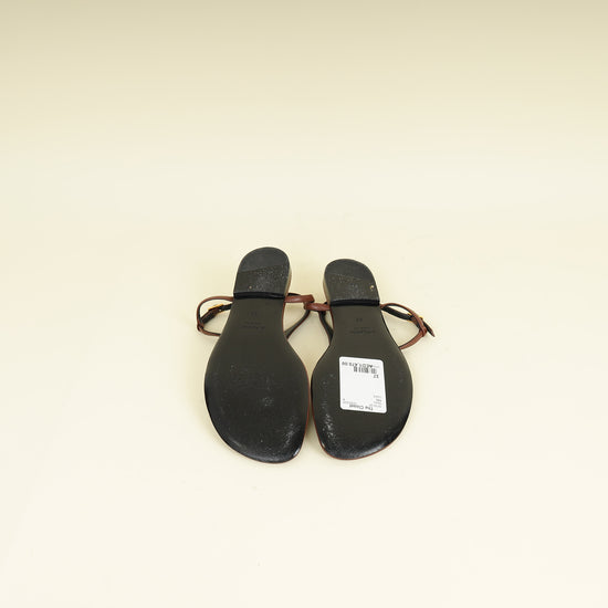 YSL Brown Cassandra Flat Thong Sandal 37