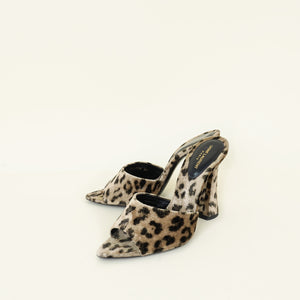 YSL Beige Olive Leopard Velvet Gippy 105 Sandal 37