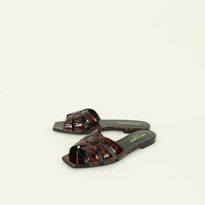 YSL Brown Tribute Flat Sandals 37