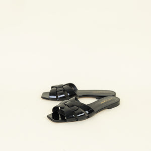 YSL Black Tribute Flat Mules 38.5