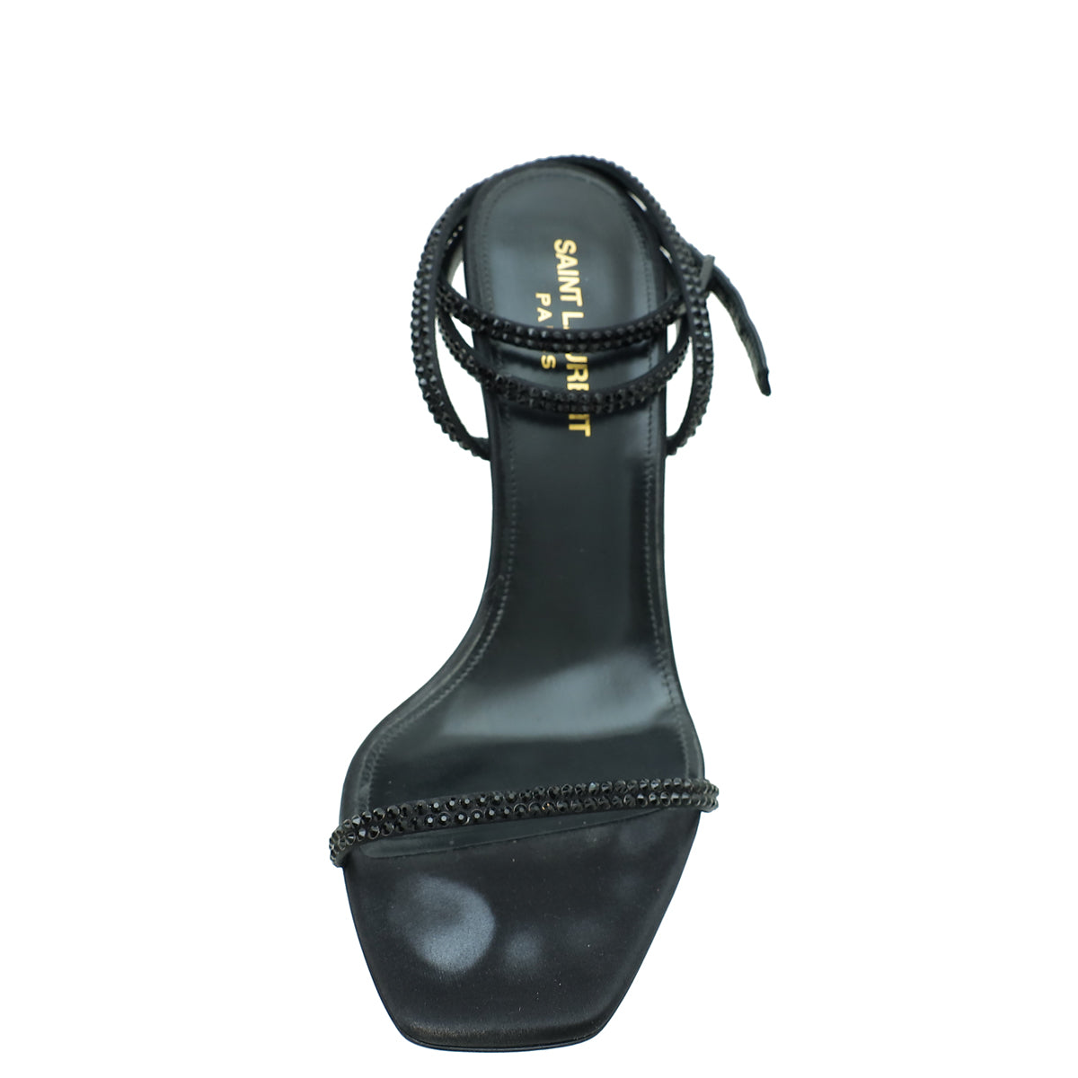 YSL Black Satin Opyum Embellished Crystal Sandal 38-YSL-THE CLOSET