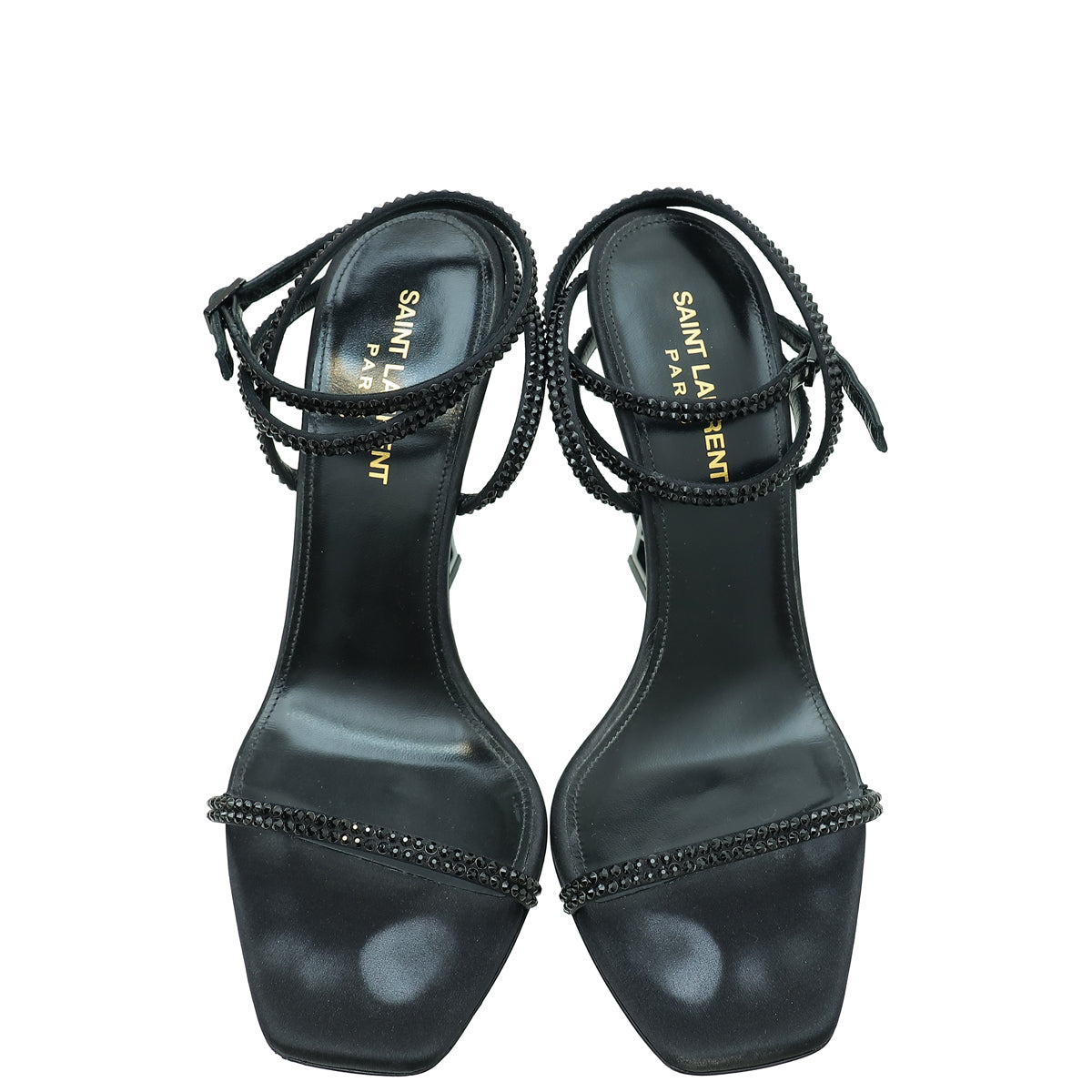 YSL Black Satin Opyum Embellished Crystal Sandal 38