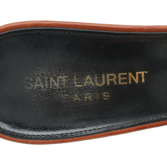 YSL Brown Tribute Slide Mules 38