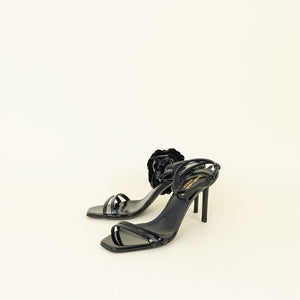 YSL Black Amber Flower-Corsage Sandals 38