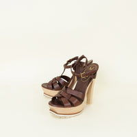 YSL Brown Tribute Platform Sandal 38