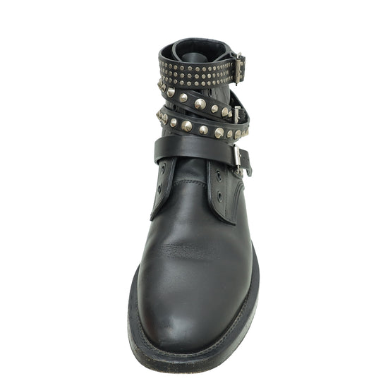 YSL Black Studded Ankle High Boots 39.5