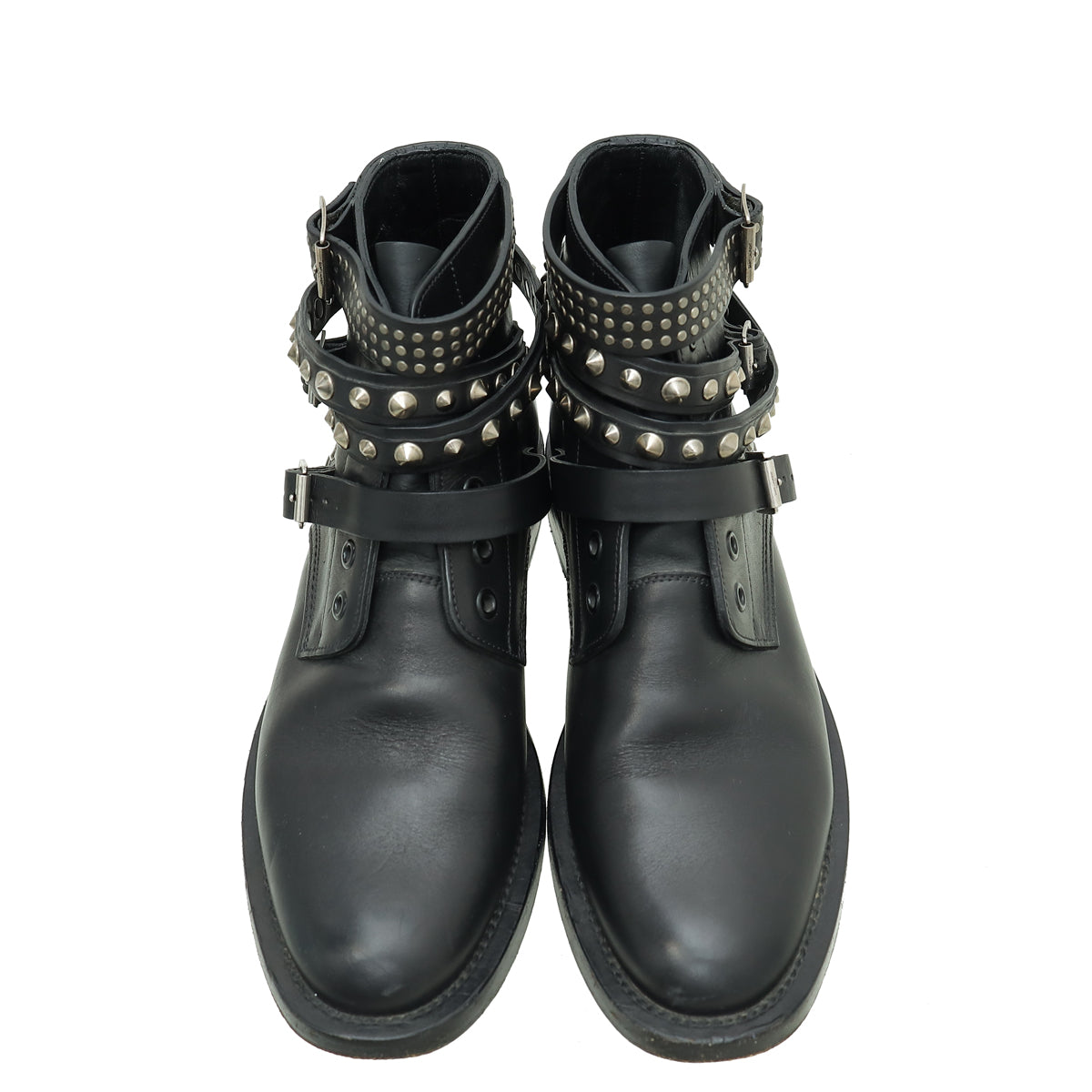 YSL Black Studded Ankle High Boots 39.5