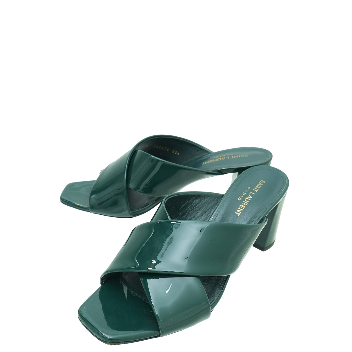 YSL Dark Green Loulou Criss Cross Sandals 39.5
