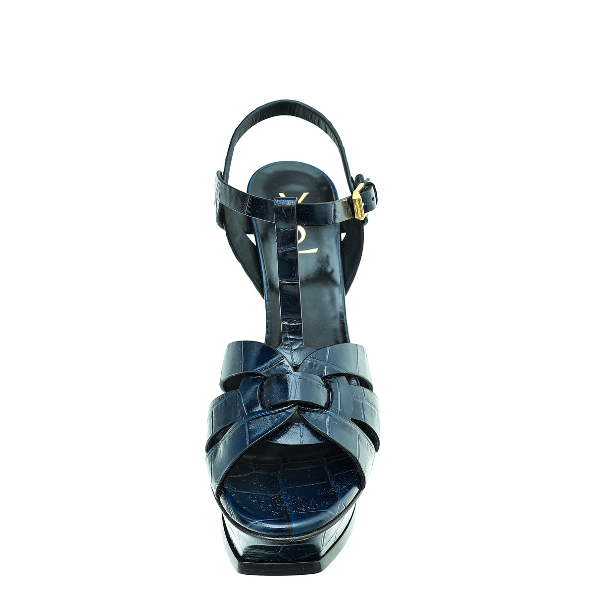 YSL Blue Croc Embossed High Heeled Tribute Sandals 39-YSL-THE CLOSET