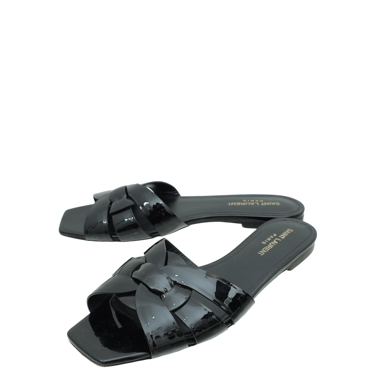 YSL Black Tribute Flat Mules 39-YSL-THE CLOSET