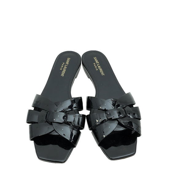 YSL Black Tribute Flat Mules 39