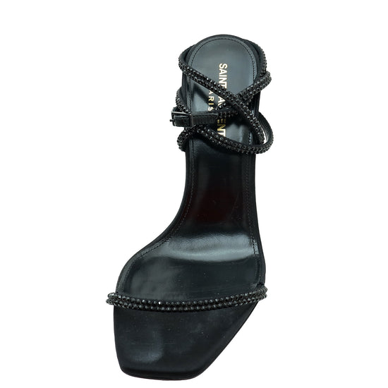 YSL Black Satin Opyum Embellished Crystal Sandal 39