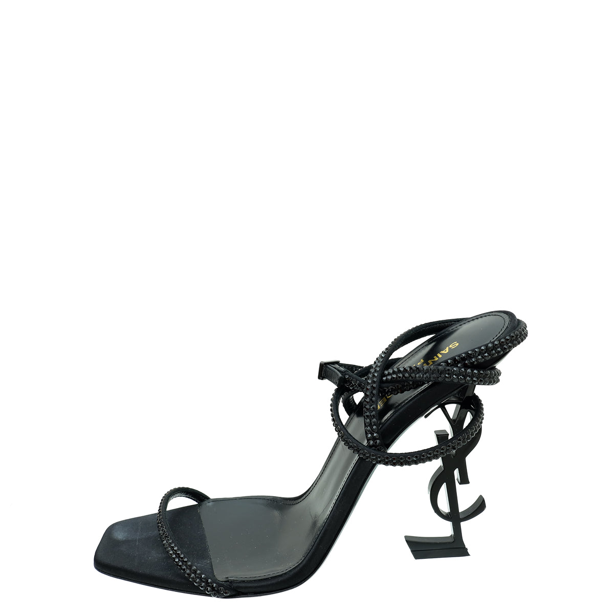 YSL Black Satin Opyum Embellished Crystal Sandal 39