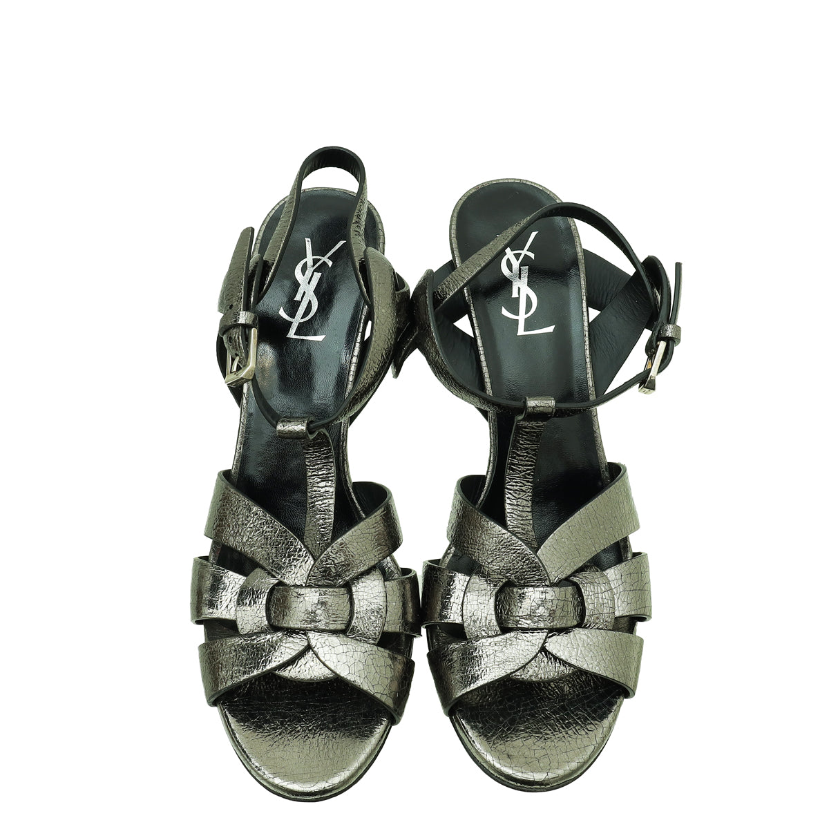 YSL Metallic Dark Grey Tribute Sandal 39