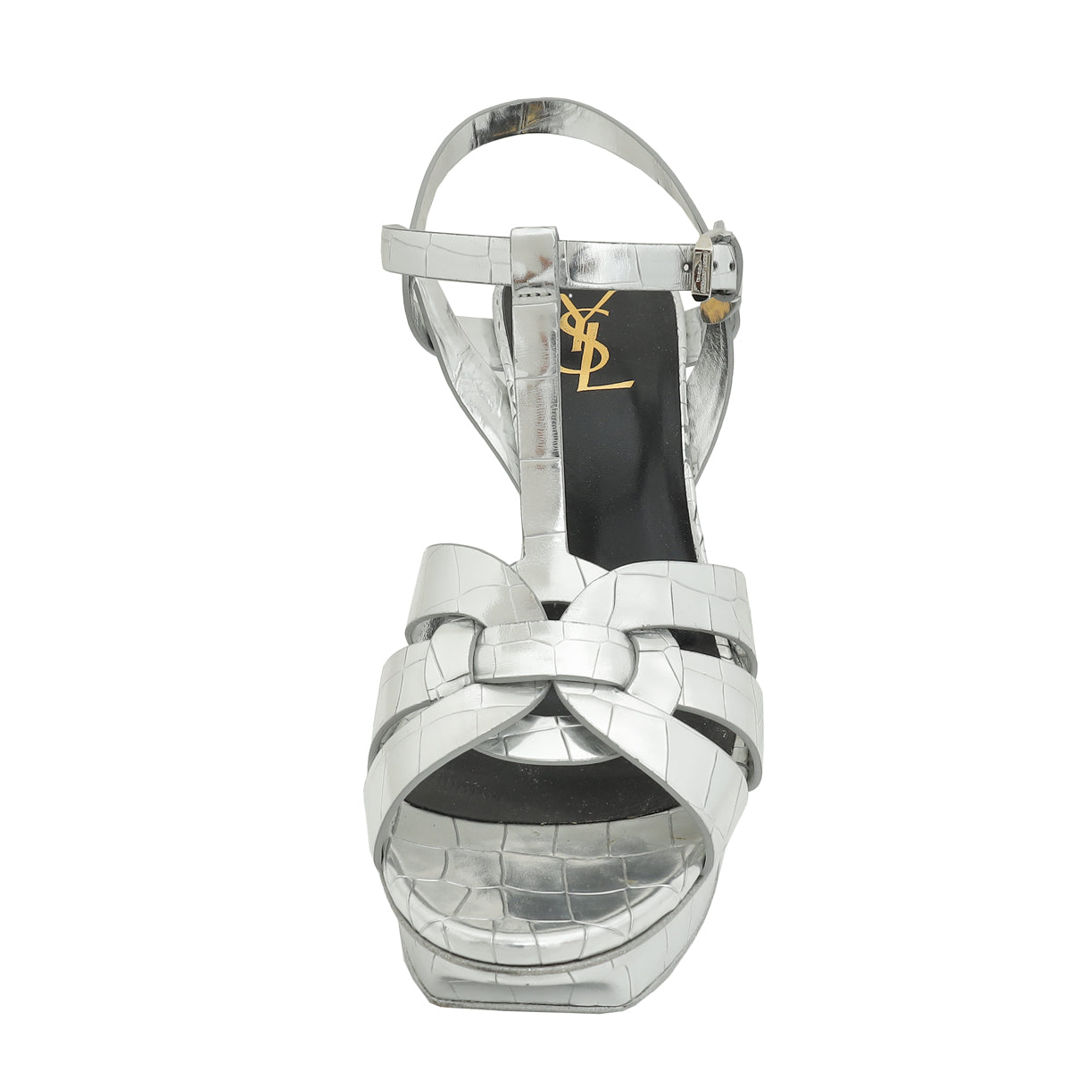 YSL Silver Croco Embossed Tribute Sandal 40-YSL-THE CLOSET