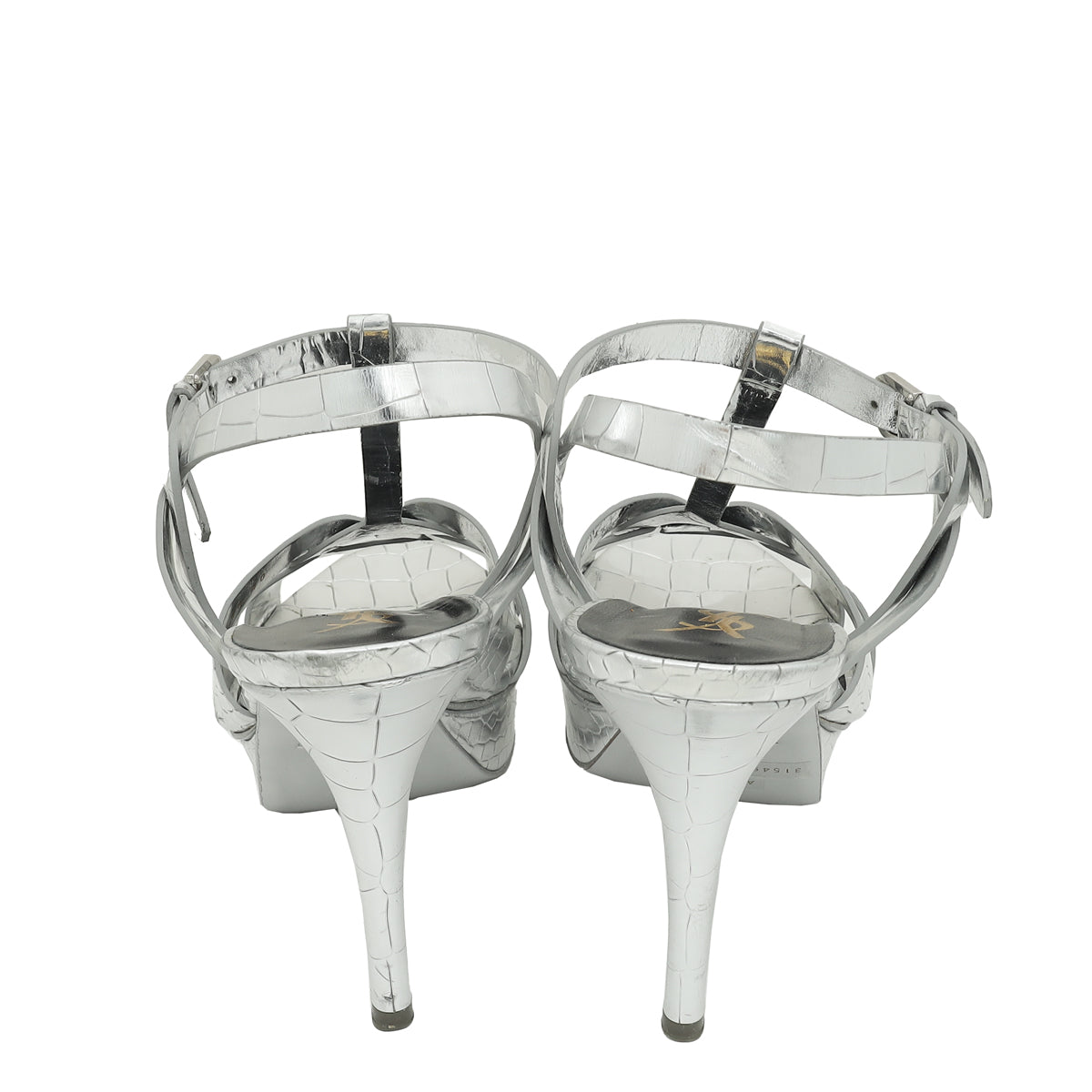 YSL Silver Croco Embossed Tribute Sandal 40