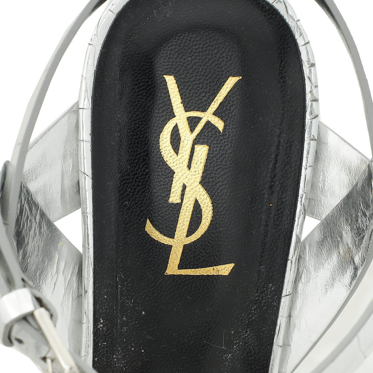 YSL Silver Croco Embossed Tribute Sandal 40
