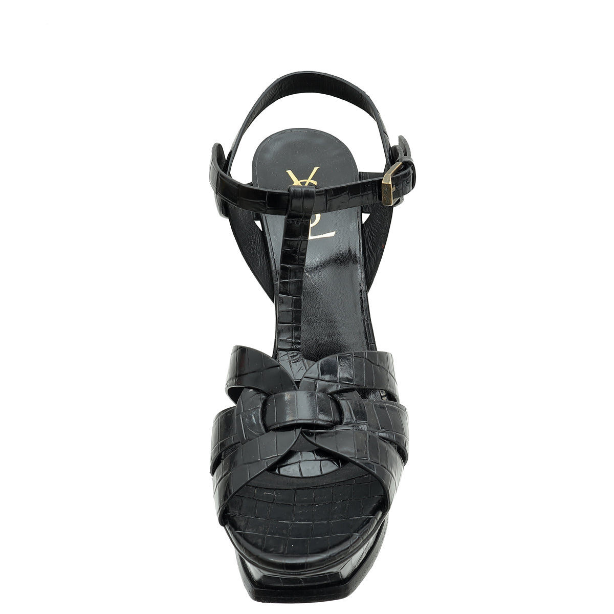 YSL Black Croco Embossed High Heeled Tribute Sandals 40-YSL-THE CLOSET